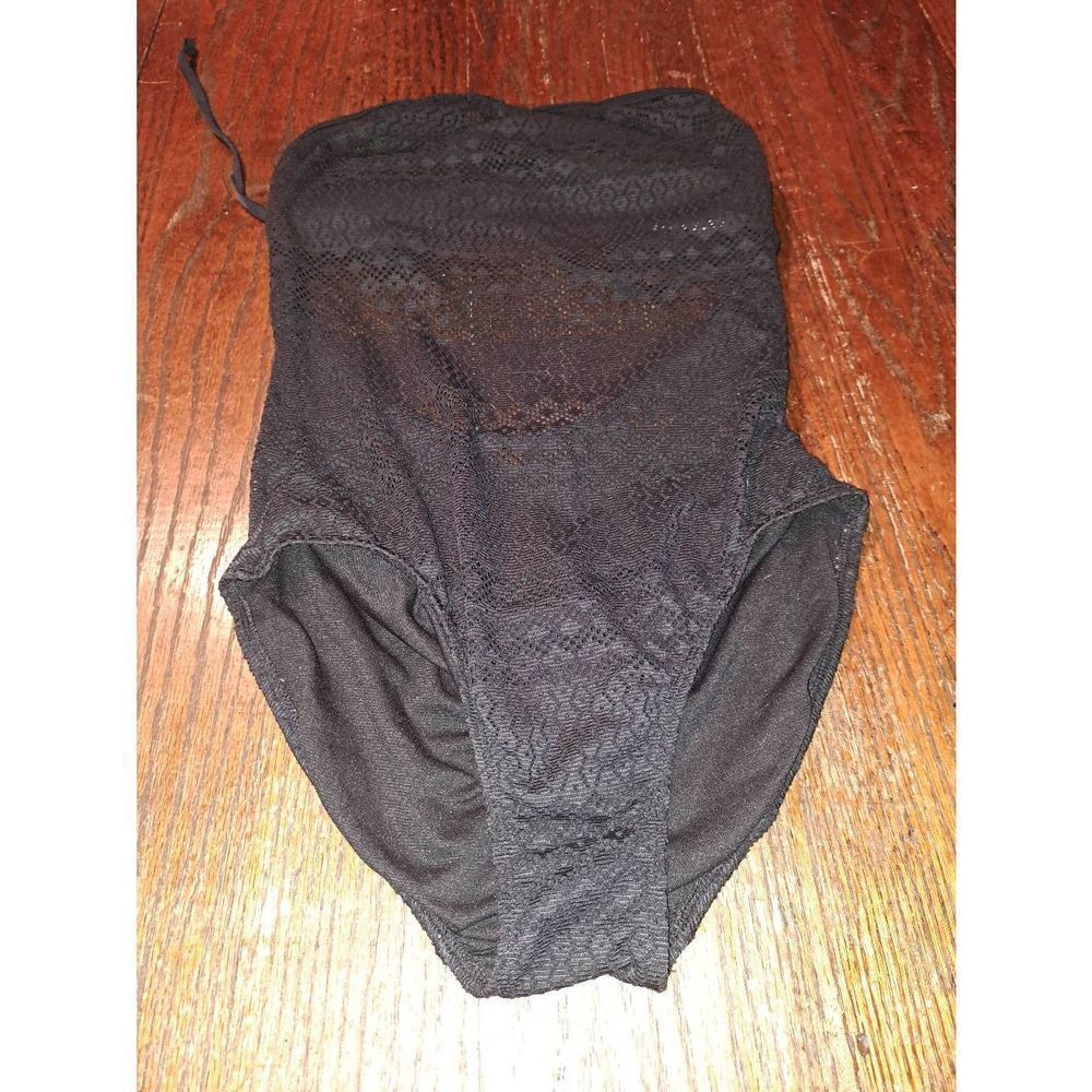 Medium 8/10 Time and Tru Black Sheer Tie Back One Piece Swimsuit Bathing Suit